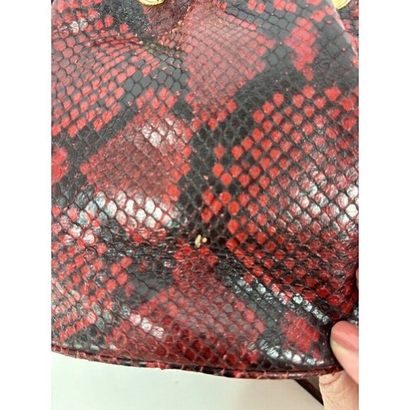Michael Kors Frankie Crossbody Bag Red Black Snakeskin Print Small Pouch Bucket - Picture 12 of 14